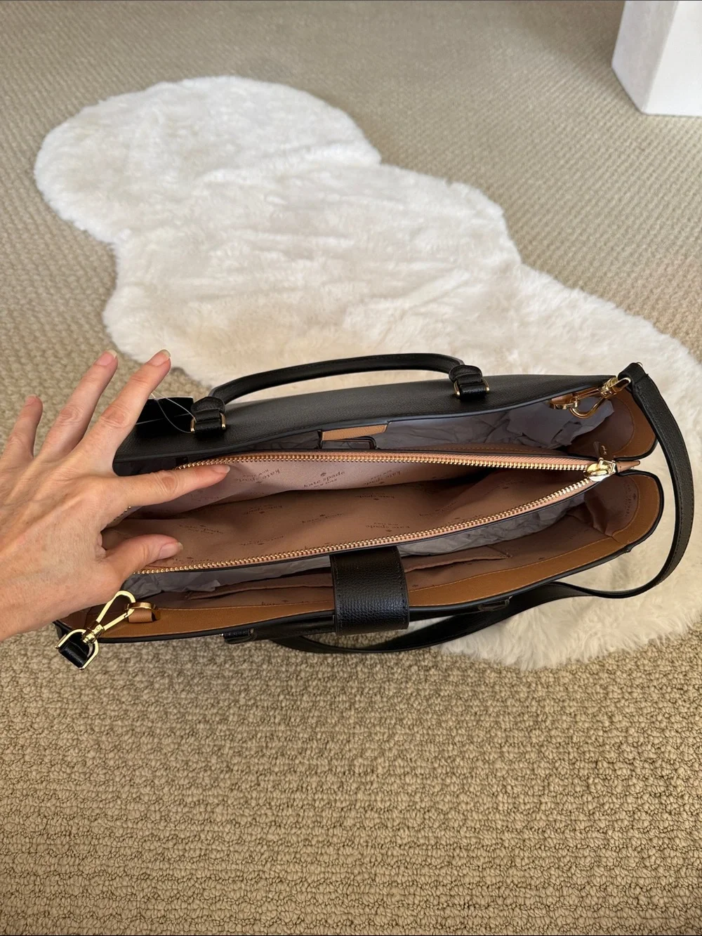 kate spade Black Leather Structured Large Tote with Gold Hardware